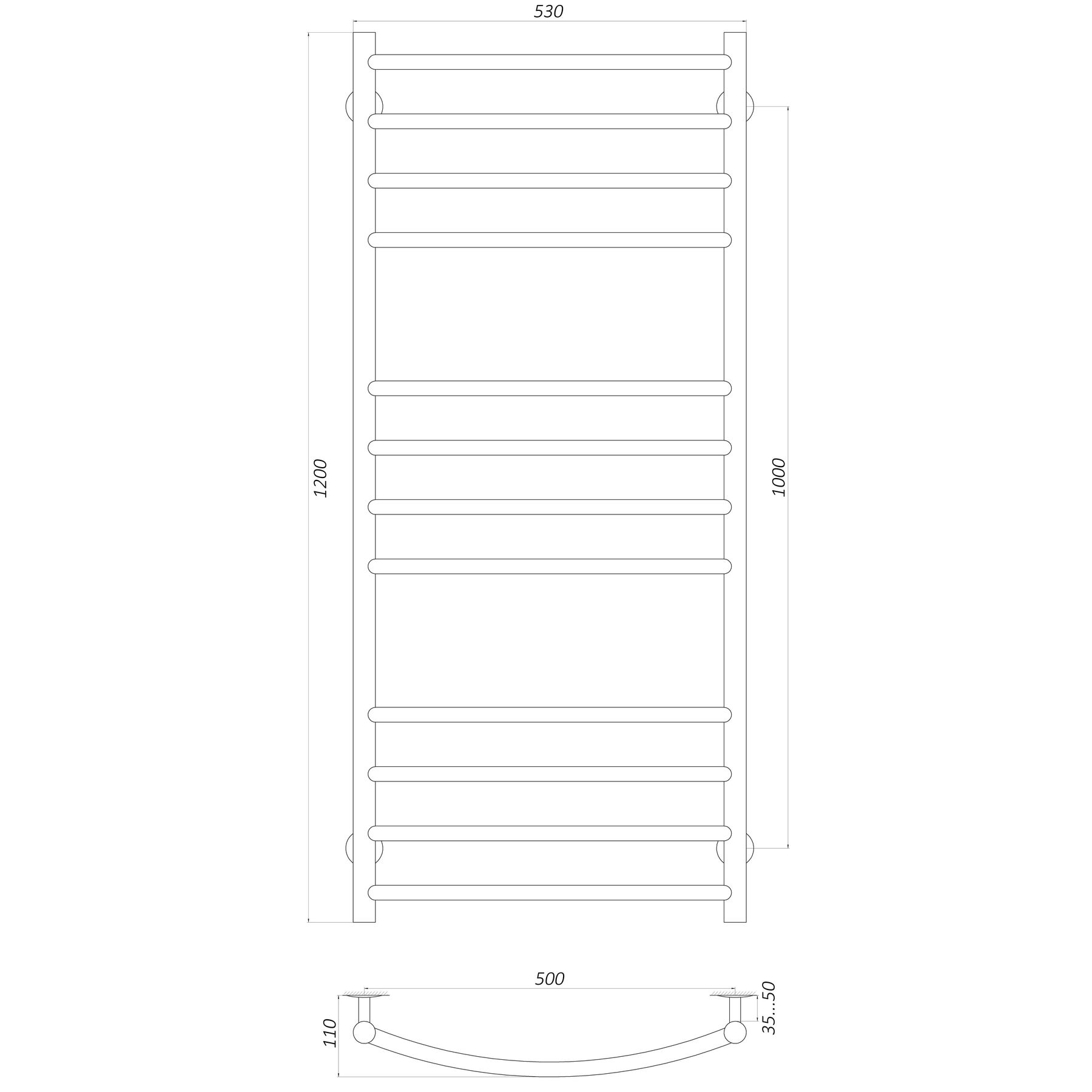 Рушникосушарка UNIO LDE W 1200-500-12 BLK Драбинка Дуга Еліт вода чорна в інтернет-магазині Yago