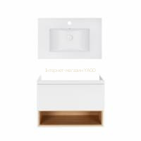 Комплект Qtap тумба підвісна Robin 800х580х437 мм White/Whitish oak + раковина урізна Albatross E QT71RO44039