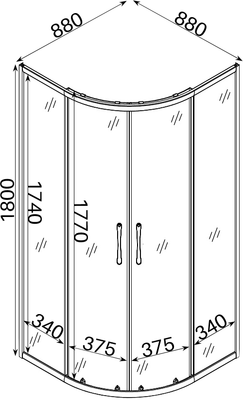 Душова кабіна BRAVO WISLA N90 БЕЗ піддона (1уп.)