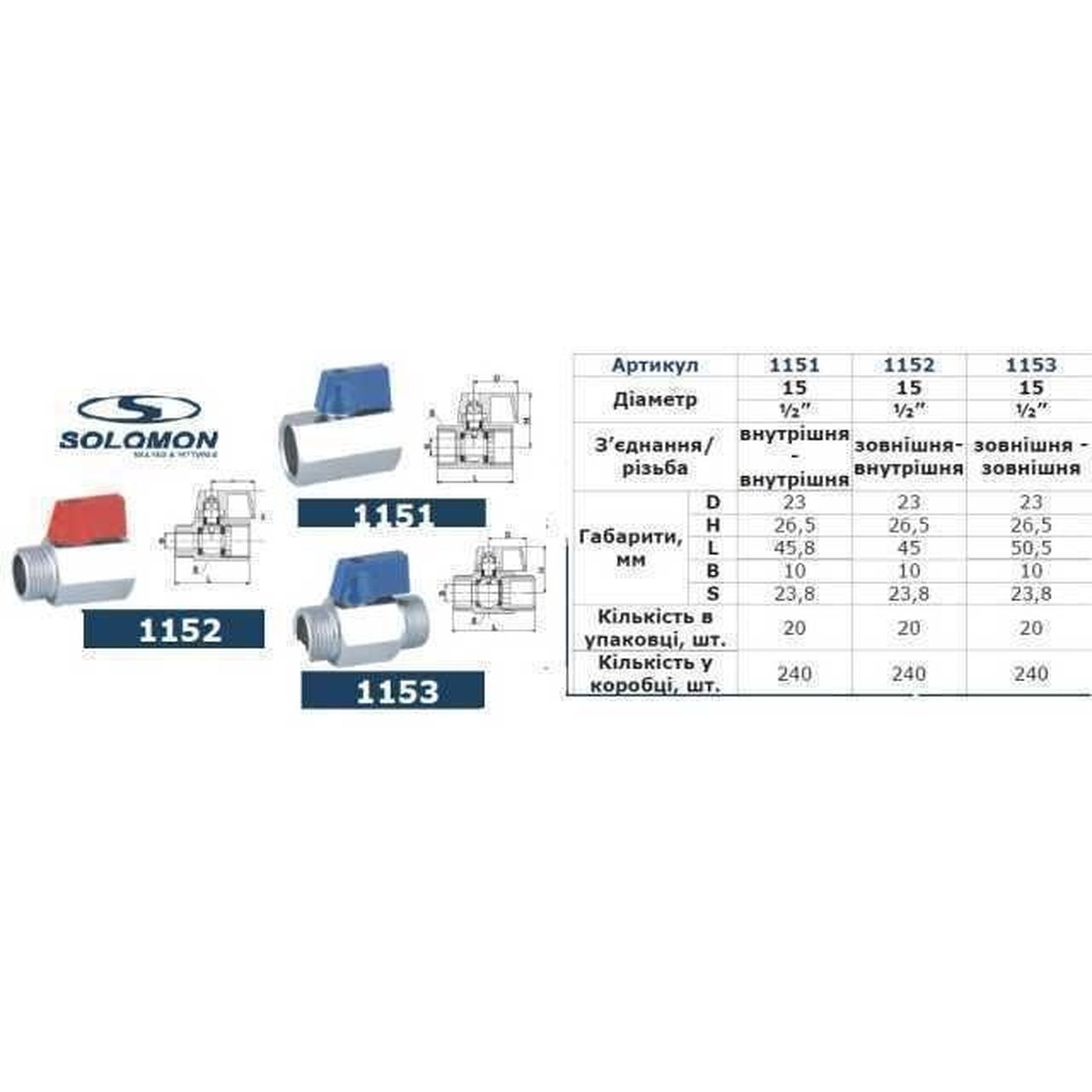 Кран кульовий міні SOLOMON 1/2″ ВВ NV-3024 (2шт. в упак.) в інтернет-магазині Yago