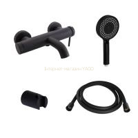 Комплект для ванної кімнати Qtap Robin Black Matt: Змішувач  QTROB3060102B + Тримач QT829910842854OB + Шланг QTHADPVCSQ160B +Лійка QTRUC125BLM45951