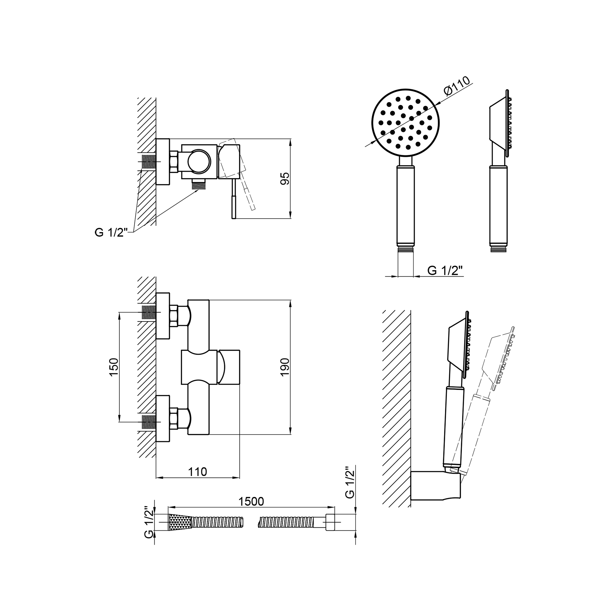 Змішувач для душу Lidz Aria 010 (з душовим гарнітуром) (k35) LDARI010NKS43361 Nickel
