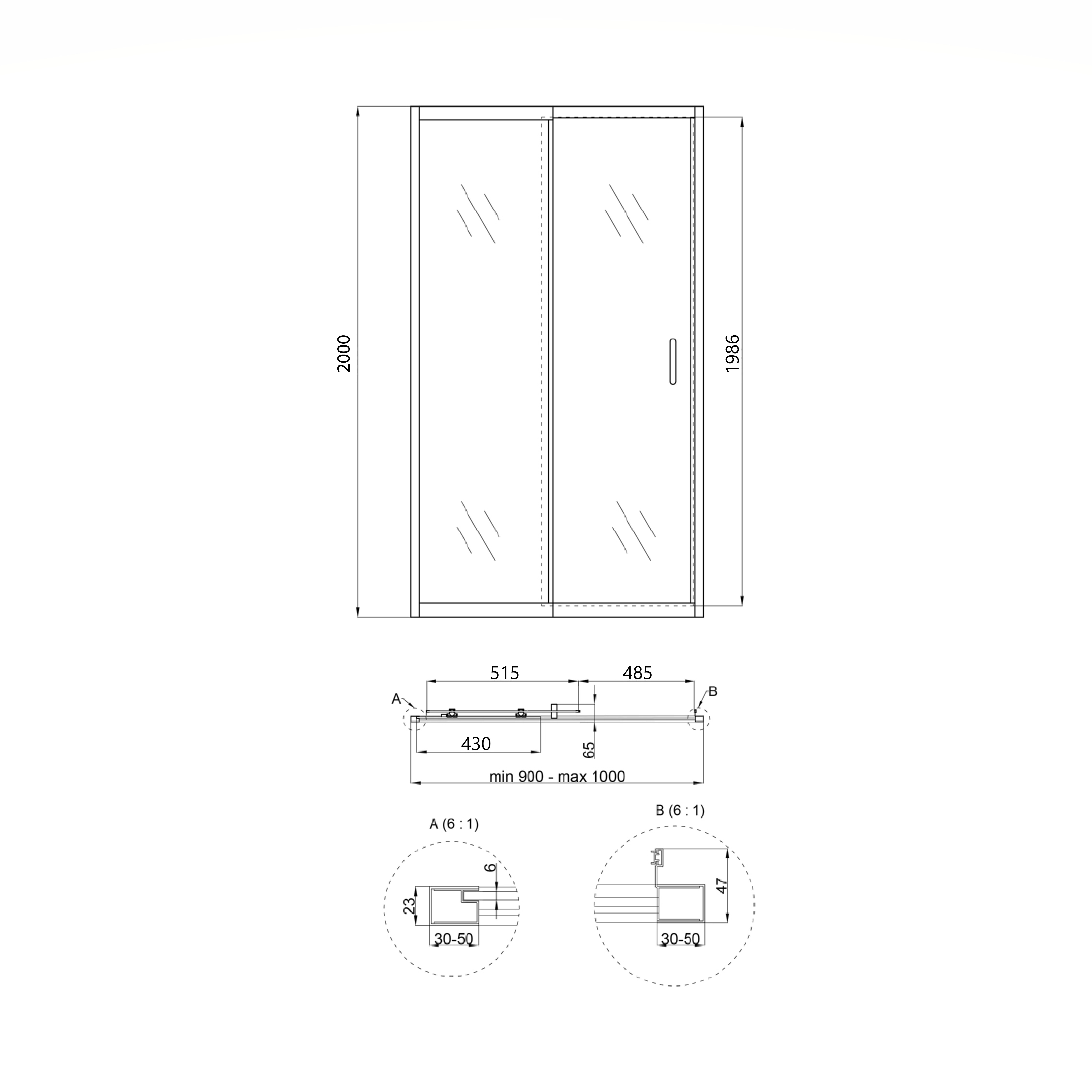 Душові двері в нішу Qtap Taurus CRM209-1.C6 90-100x200 см, скло Clear 6 мм, покриття CalcLess