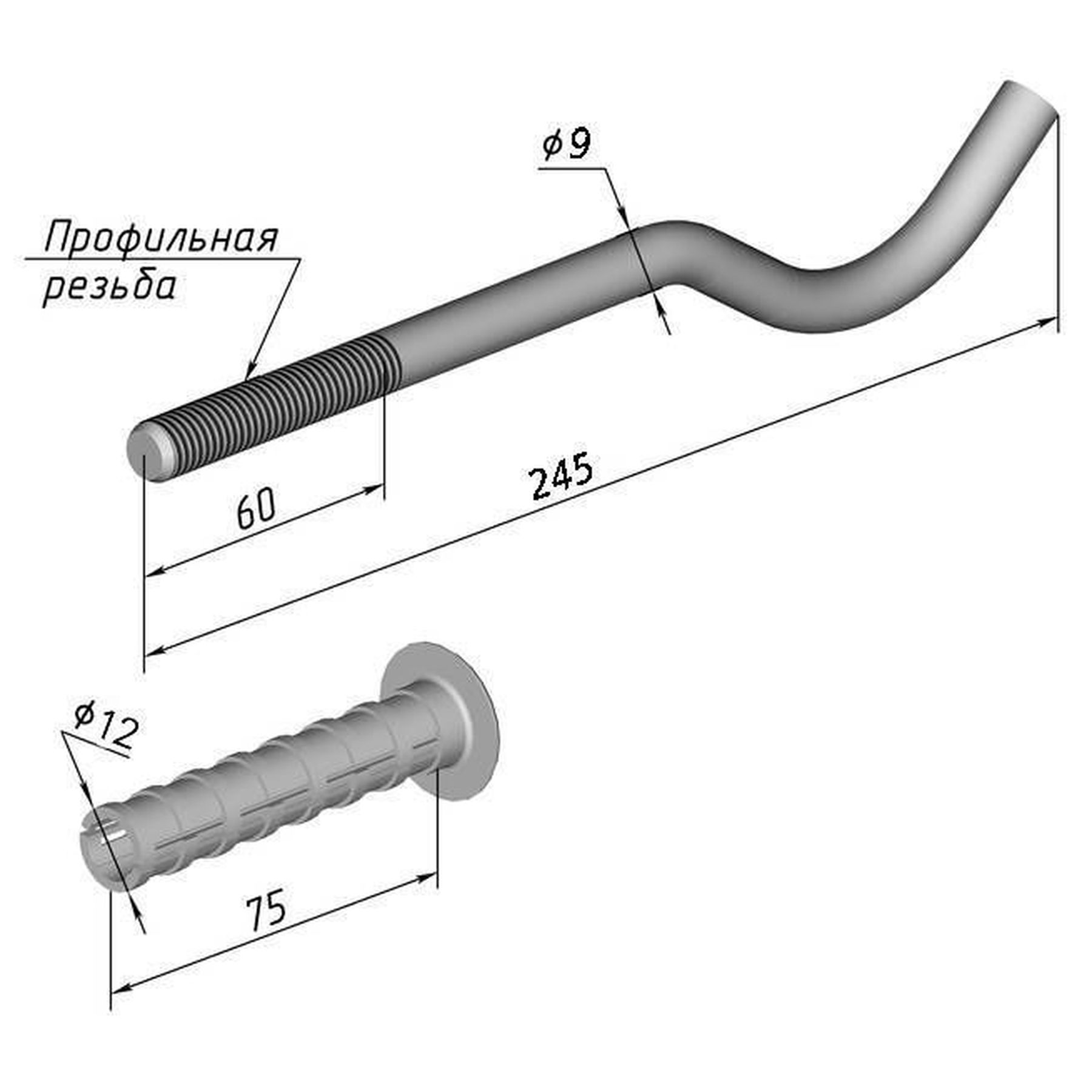 Кронштейн секційного радіатора CRISTAL NS-1011А штирьковий білий ПВХ з дюбелем ф9х245мм (кратно 2) в інтернет-магазині Yago