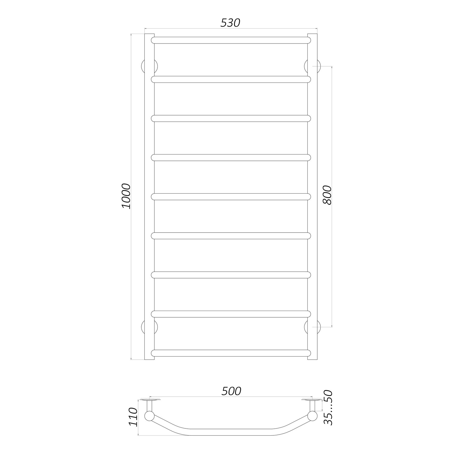 Рушникосушарка UNIO LT W 1000-500-9 Драбинка Трапеція вода в інтернет-магазині Yago