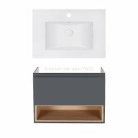 Комплект Qtap тумба підвісна Robin 700х580х437 мм Graphite/Whitish oak + раковина урізна Albatross E QT71RO44049