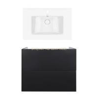 Комплект: тумба Tern підлогова 2 ящики висувних Push-to-Open, 700х725х437 мм Matt Black + раковина Albatross Qtap