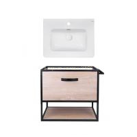 Комплект: тумба Taurus підвісна 1 ящик висувний з доводчиком 600х580х437 мм Whitish OAK + раковина Albatross 9H Qtap