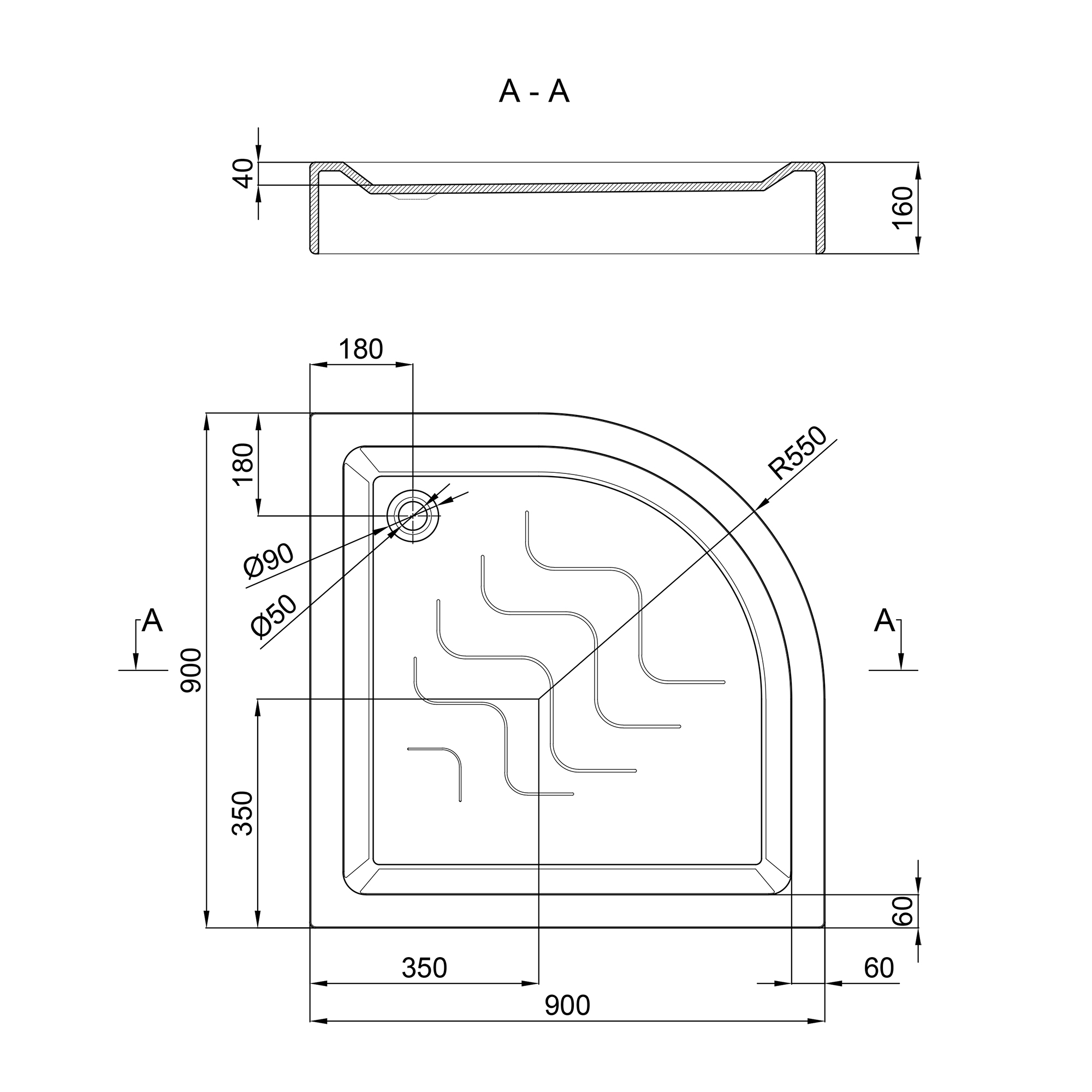 Душовий піддон Lidz Kupala ST90x90x16