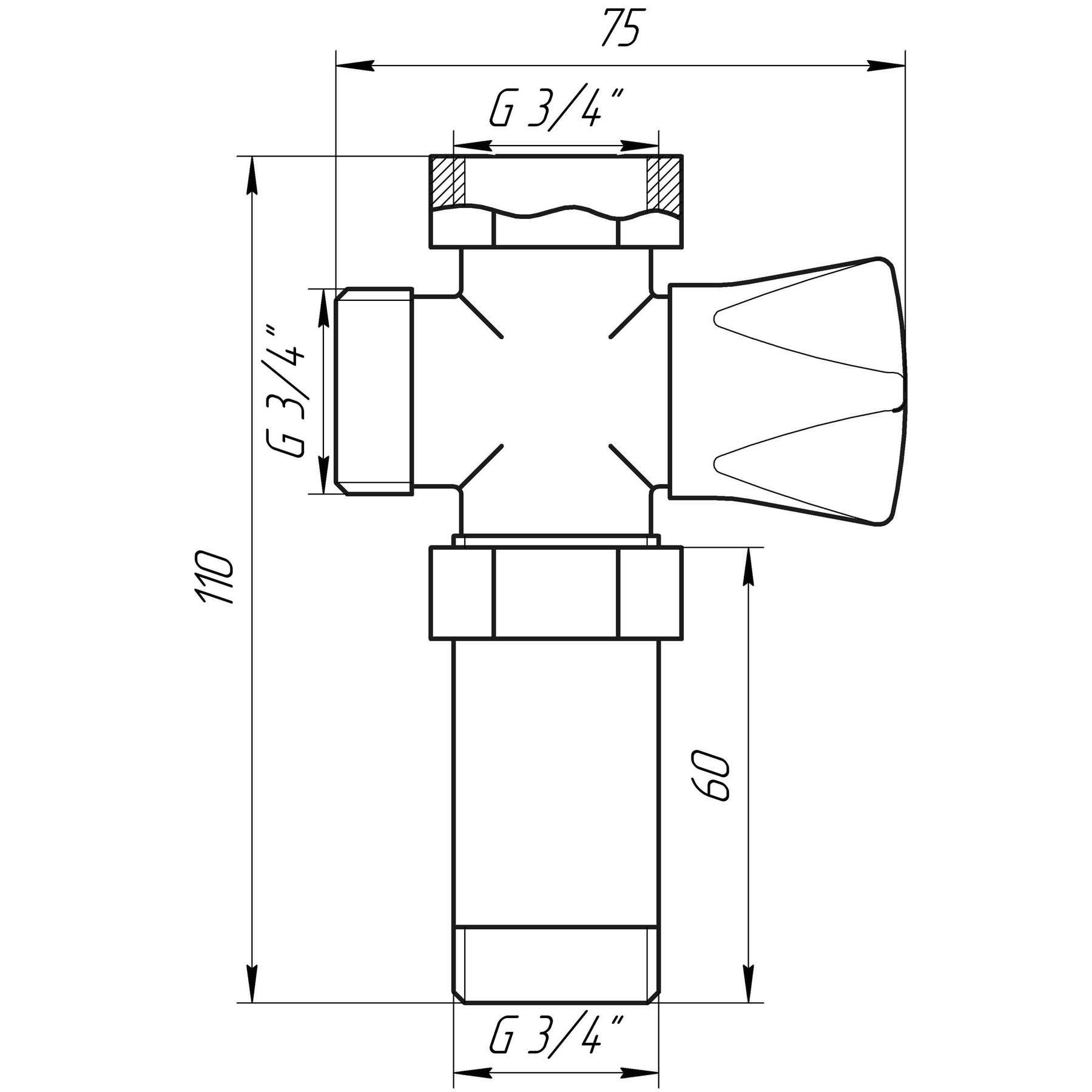 Кран вентильний для пральної машини Q PROFESSIONAL 3/4″x3/4″x3/4″ з подовжувачем NV-QP170 в інтернет-магазині Yago