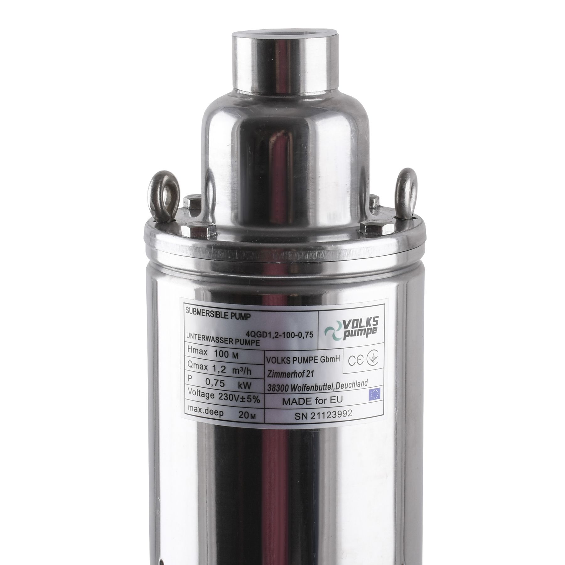 Насос свердловинний шнековий VOLKS pumpe  4QGD1,2-100-0,75кВт 4 дюйми +кабель 15м в інтернет-магазині Yago