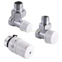 Набір Крани радіаторні кутові ARCO 1/2″ подача + зворотка+ термоголовка KC001 KCТ01 М30 в інтернет-магазині Yago