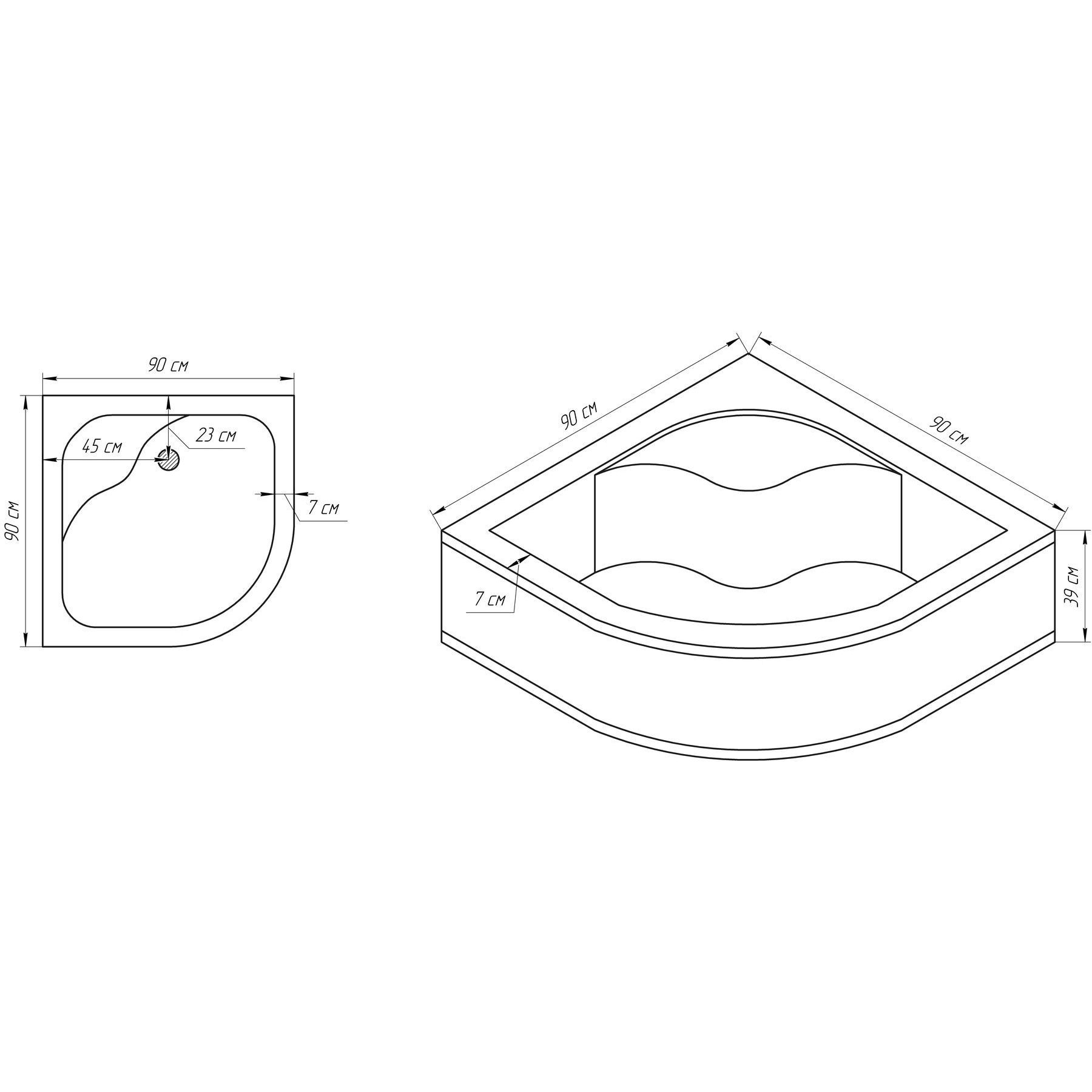 Душовий піддон півкруглий BRAVO GORA RH90 (1уп.)