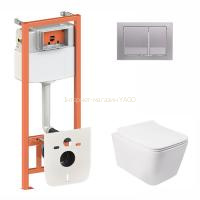 Готове рішення Qtap для ванної кімнати: підвісний унітаз Crow Rimless + комплект інсталяції Nest 4 в 1 (квадратна клавіша Satin)