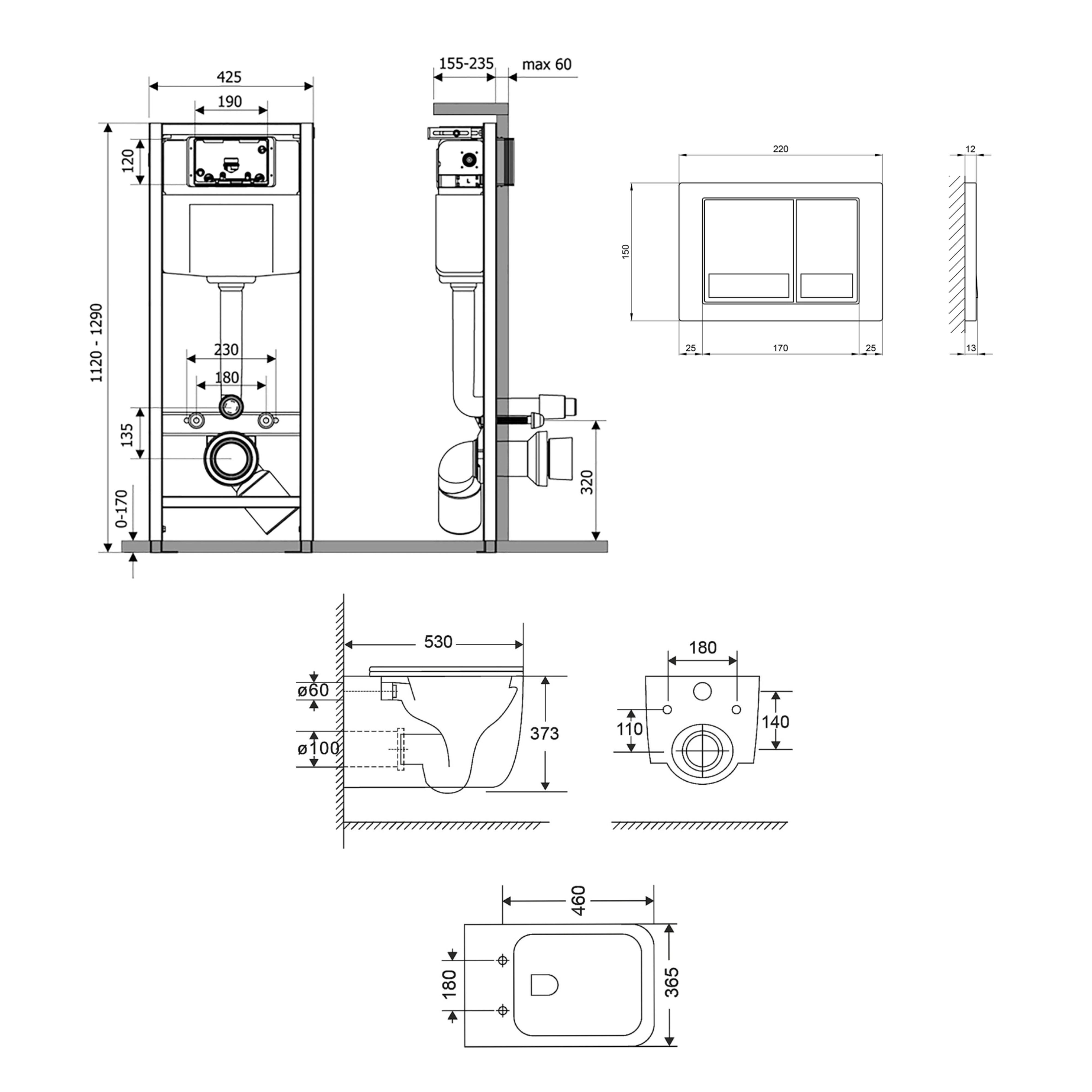 Готове рішення Qtap для ванної кімнати: підвісний унітаз Gemini Ultra Quiet + комплект інсталяції Nest 4 в 1 (квадратна клавіша Satin)