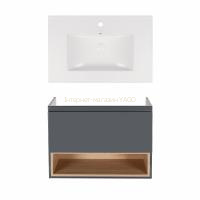 Комплект Qtap тумба підвісна Robin 700х580х437 мм Graphite/Whitish oak + раковина урізна Albatross New QT71RO44050