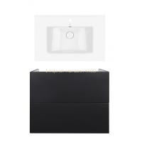 Комплект: тумба Tern підвісна 2 ящики висувних Push-to-Open, 700х580х437 мм Matt Black + раковина Albatross Qtap