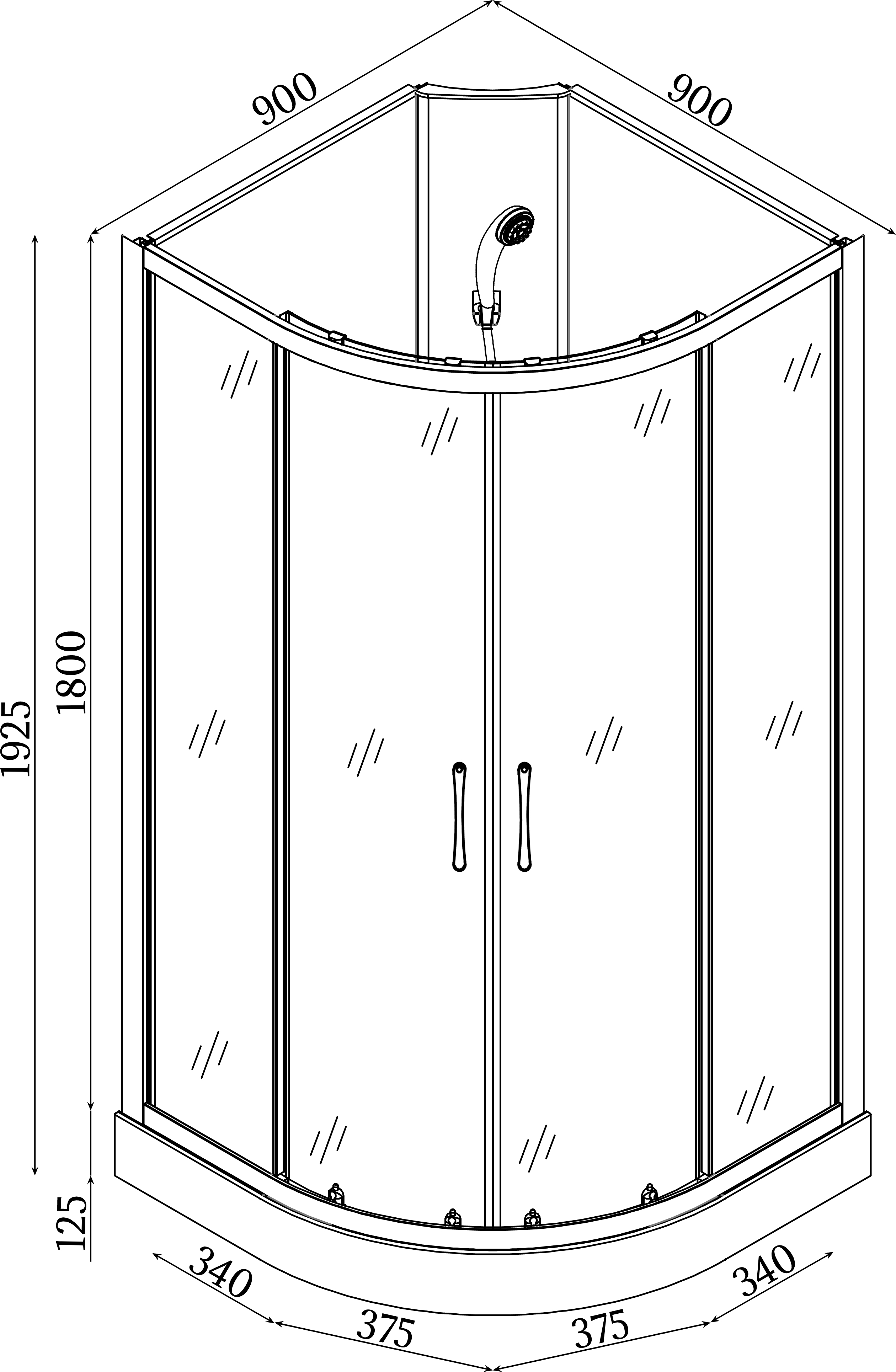 Душовий бокс BRAVO SAN L90B без даху (3уп.)