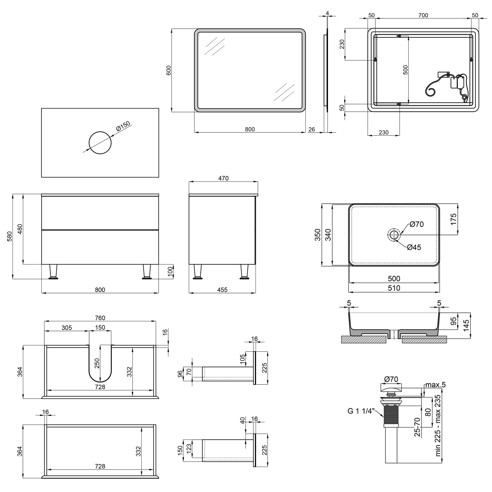 Комплект меблів для ванної Qtap Tern тумба + раковина + дзеркало QT044VI43016