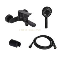 Комплект Qtap Slavonice Black Matt: Змішувач  QTSLA259BLM45918 + Тримач QT829910842854OB + Шланг QTHADPVCSQ160B + Лійка QTRUC125BLM45951