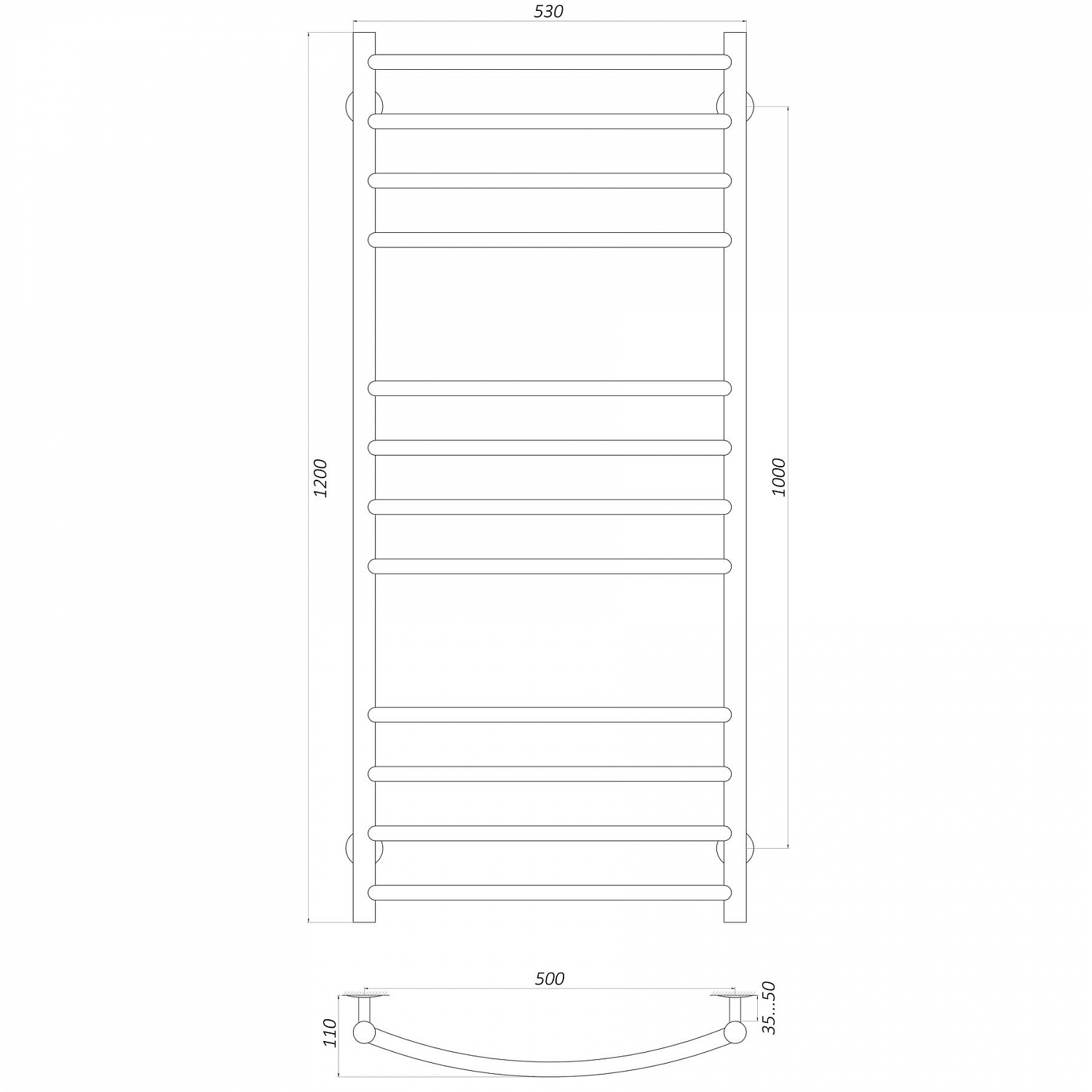 Рушникосушарка UNIO LDE W 1200-500-12 BLK Драбинка Дуга Еліт вода чорна в інтернет-магазині Yago