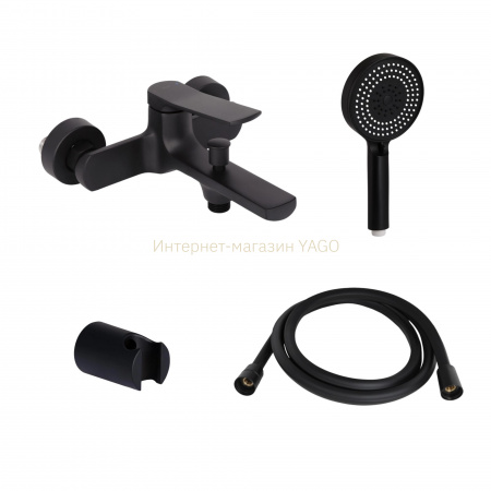 Комплект Qtap Slavonice Black Matt: Змішувач  QTSLA259BLM45918 + Тримач QT829910842854OB + Шланг QTHADPVCSQ160B + Лійка QTRUC125BLM45951