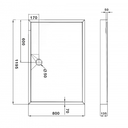 Душовий піддон KAPIELKA ST120x80х14 низький, прямокутний, діаметр зливу 52 мм Lidz