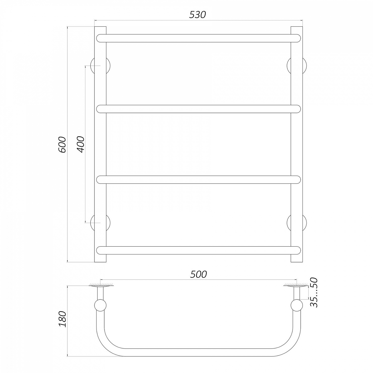 Рушникосушарка UNIO LS W 600-500-4 Драбинка Скоба вода в інтернет-магазині Yago