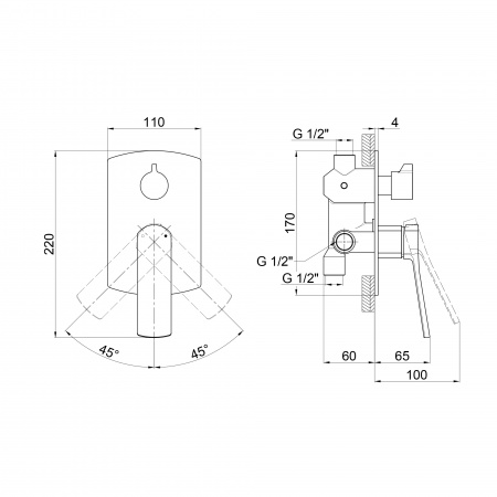 Змішувач для душу Qtap Slavonice прихованого монтажу на два споживача QTSLV6242103C Chrome