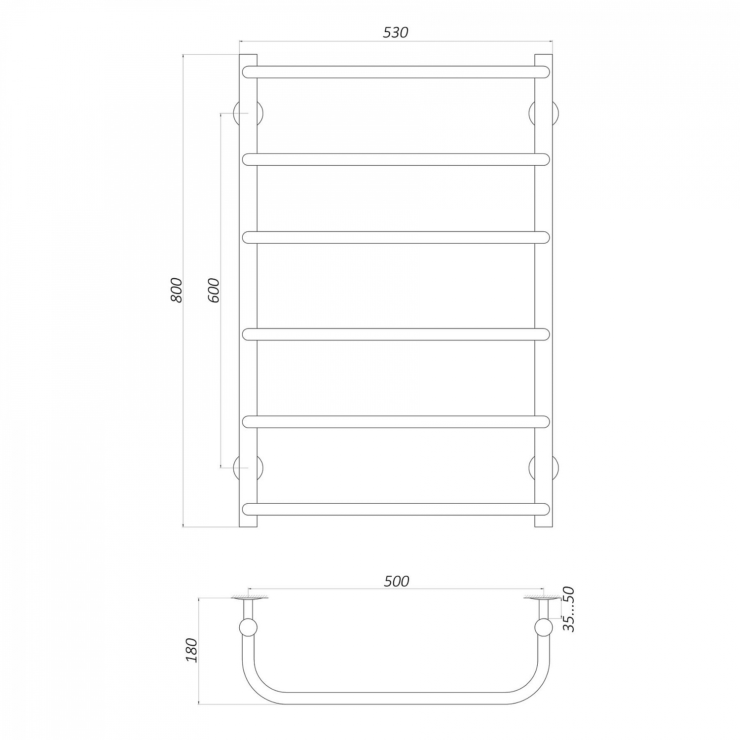 Рушникосушарка UNIO LS W 800-500-6 Драбинка Скоба вода в інтернет-магазині Yago