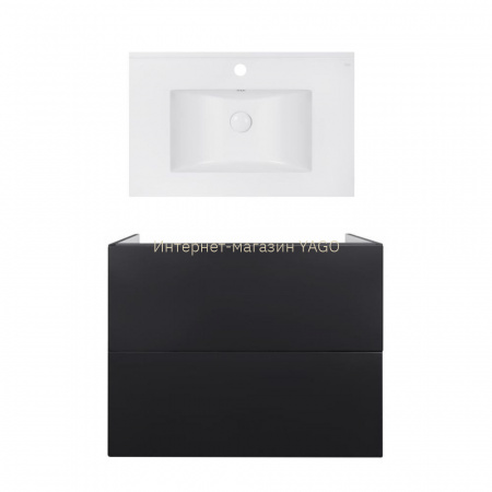 Комплект: тумба Tern підлогова 2 ящики висувних Push-to-Open, 800х580х437 мм Matt Black + раковина Albatross E Qtap