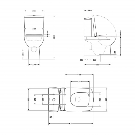 Унітаз-компакт Qtap Nando безобідковий з сидінням Soft-close QT12221222AW
