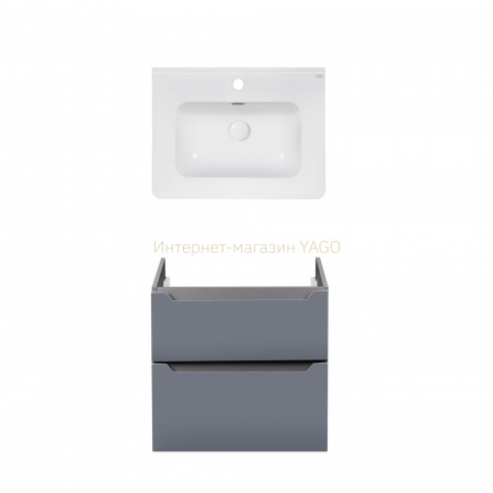 Комплект Qtap тумба підвісна Scorpio 600х585х460 мм Graphite + раковина урізна Albatross 9H QT71SC43979