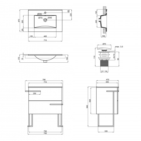 Комплект Qtap Taurus 700х800х437 Whitish oak тумба підлогова + раковина урізна QT2471TNT703WO