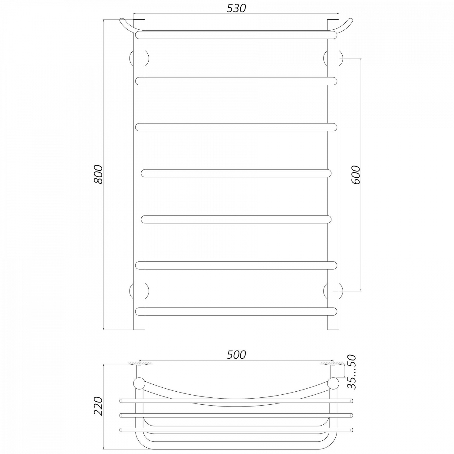 Рушникосушарка UNIO Zp EL 800-500-7 Зета з полицею електро в інтернет-магазині Yago