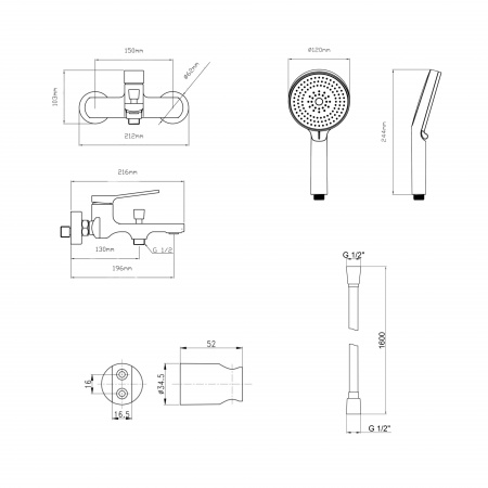 Комплект Qtap Slavonice Black Matt: Змішувач  QTSLA259BLM45918 + Тримач QT829910842854OB + Шланг QTHADPVCSQ160B + Лійка QTRUC125BLM45951