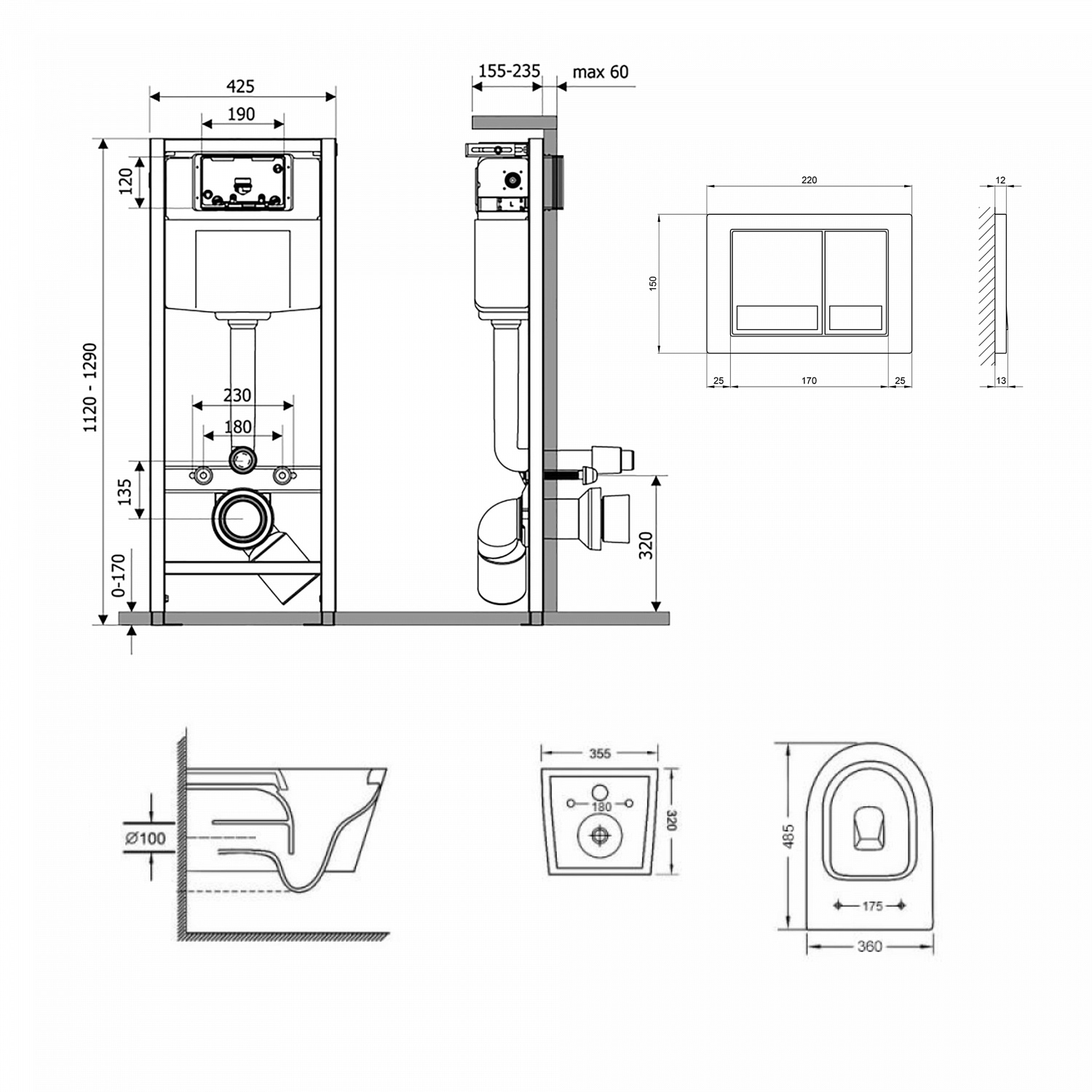 Готове рішення Qtap для ванної кімнати: підвісний унітаз Swan Ultra Quiet + комплект інсталяції Nest 4 в 1 (квадратна клавіша Satin)