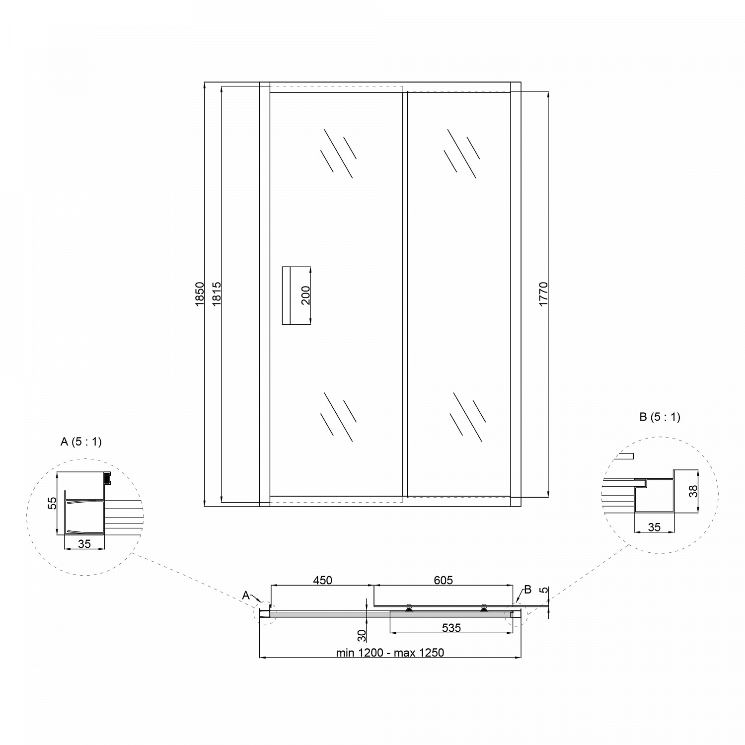 Душові двері в нішу Lidz Aria SD120x185.CRM.FR, скло Frost 5 мм