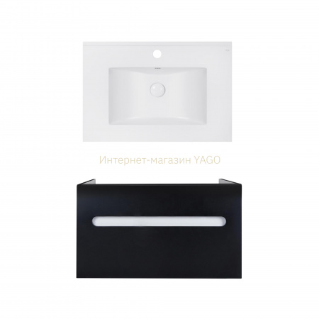 Комплект Qtap тумба підвісна Virgo 700х580х437 мм Black/White + раковина урізна Albatross E QT71V44063