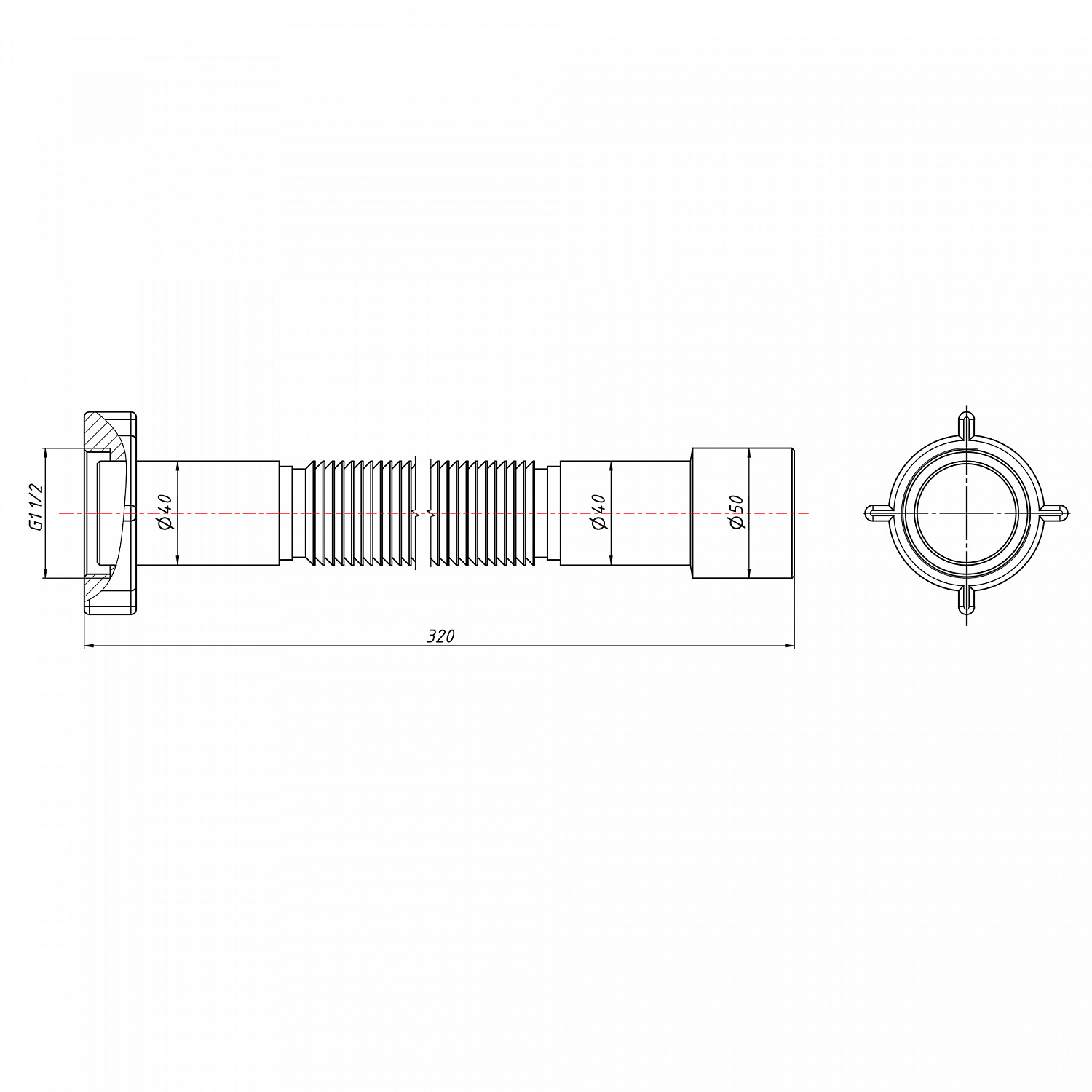 Гнучка труба Lidz (WHI) 60 01 G002 00 з накидною гайкою 1 1/2" довжина 600 мм