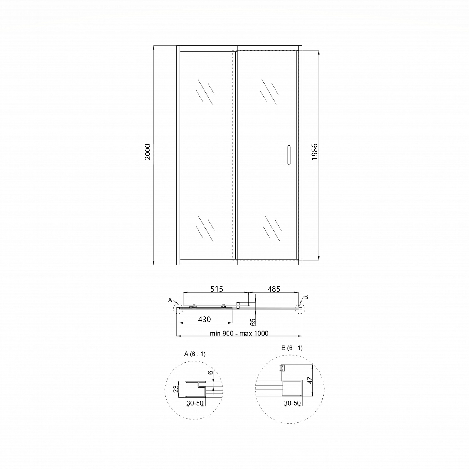 Душові двері в нішу Qtap Taurus CRM209-1.C6 90-100x200 см, скло Clear 6 мм, покриття CalcLess