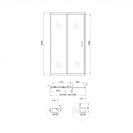 Душові двері в нішу Qtap Taurus CRM209-1.C6 90-100x200 см, скло Clear 6 мм, покриття CalcLess