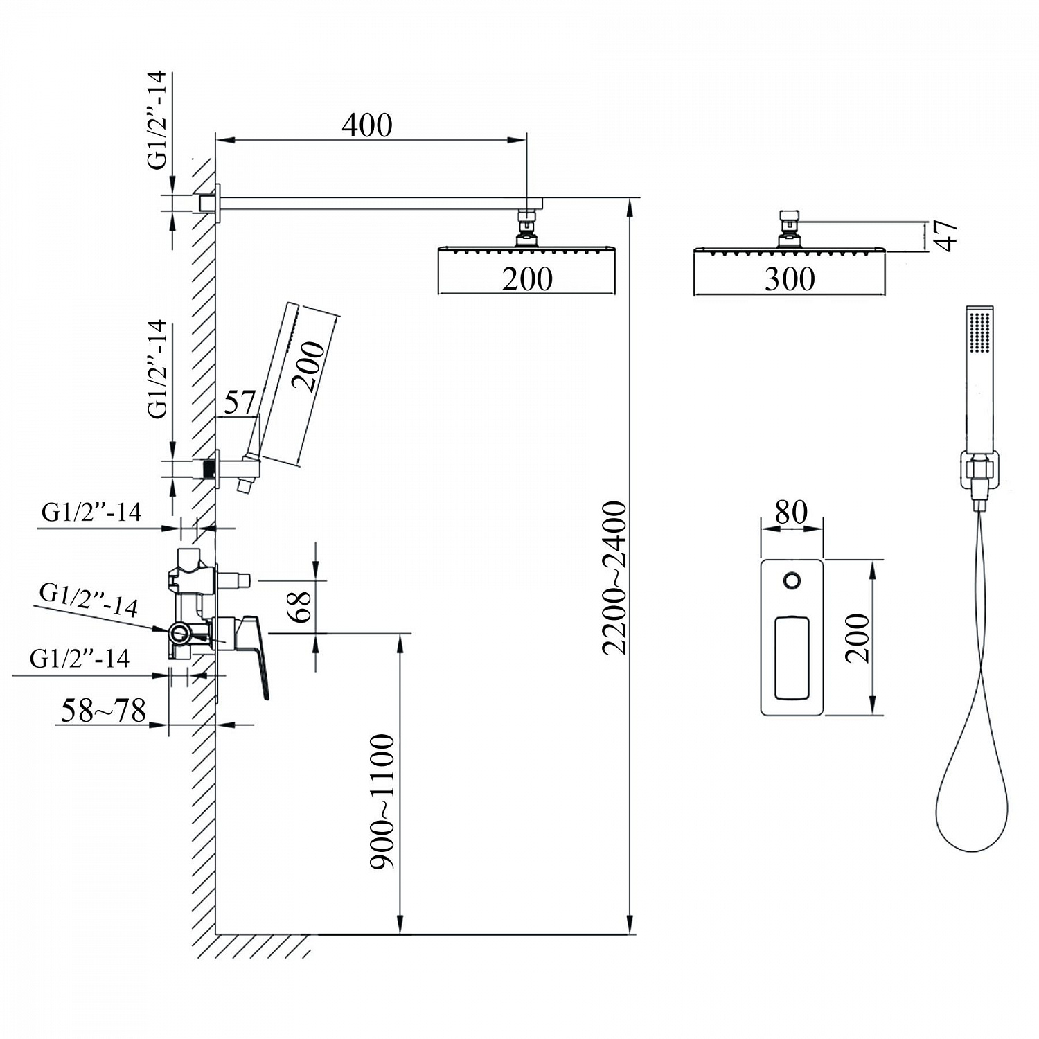 Змішувач для душу вбудований TOPAZ SARDINIA TSG 08205-G-H20-BL