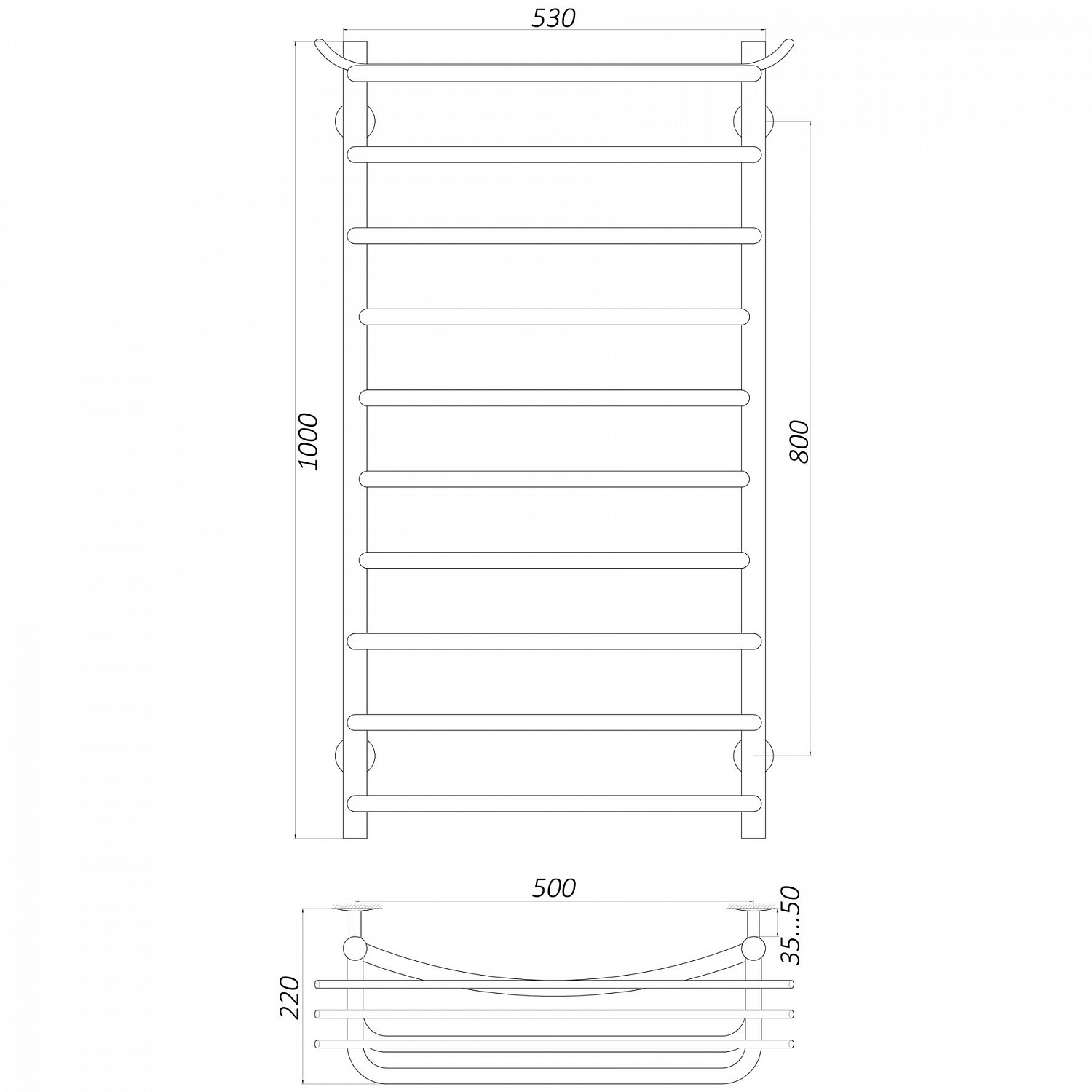 Рушникосушарка UNIO Zp W 1000-500-10 Зета з полицею вода в інтернет-магазині Yago