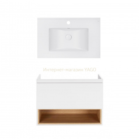 Комплект Qtap тумба підвісна Robin 800х580х437 мм White/Whitish oak + раковина урізна Albatross E QT71RO44039