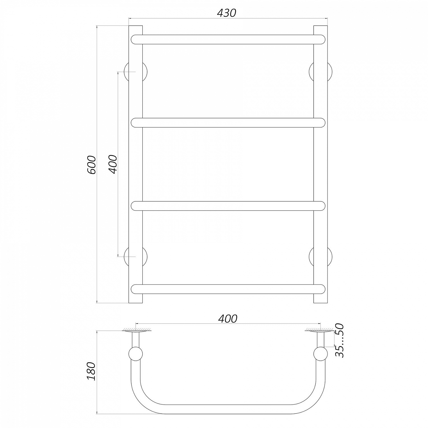 Рушникосушарка UNIO LS W 600-400-4 Драбинка Скоба вода в інтернет-магазині Yago
