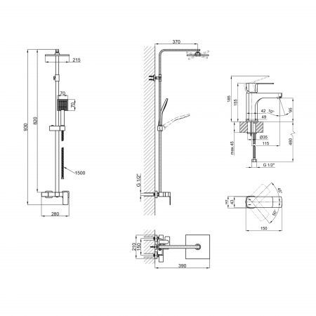 Комплект змішувачів Qtap Capricorn: Душова система QTCAP53103KNB + Змішувач для раковини QTLIPNO1023101CB