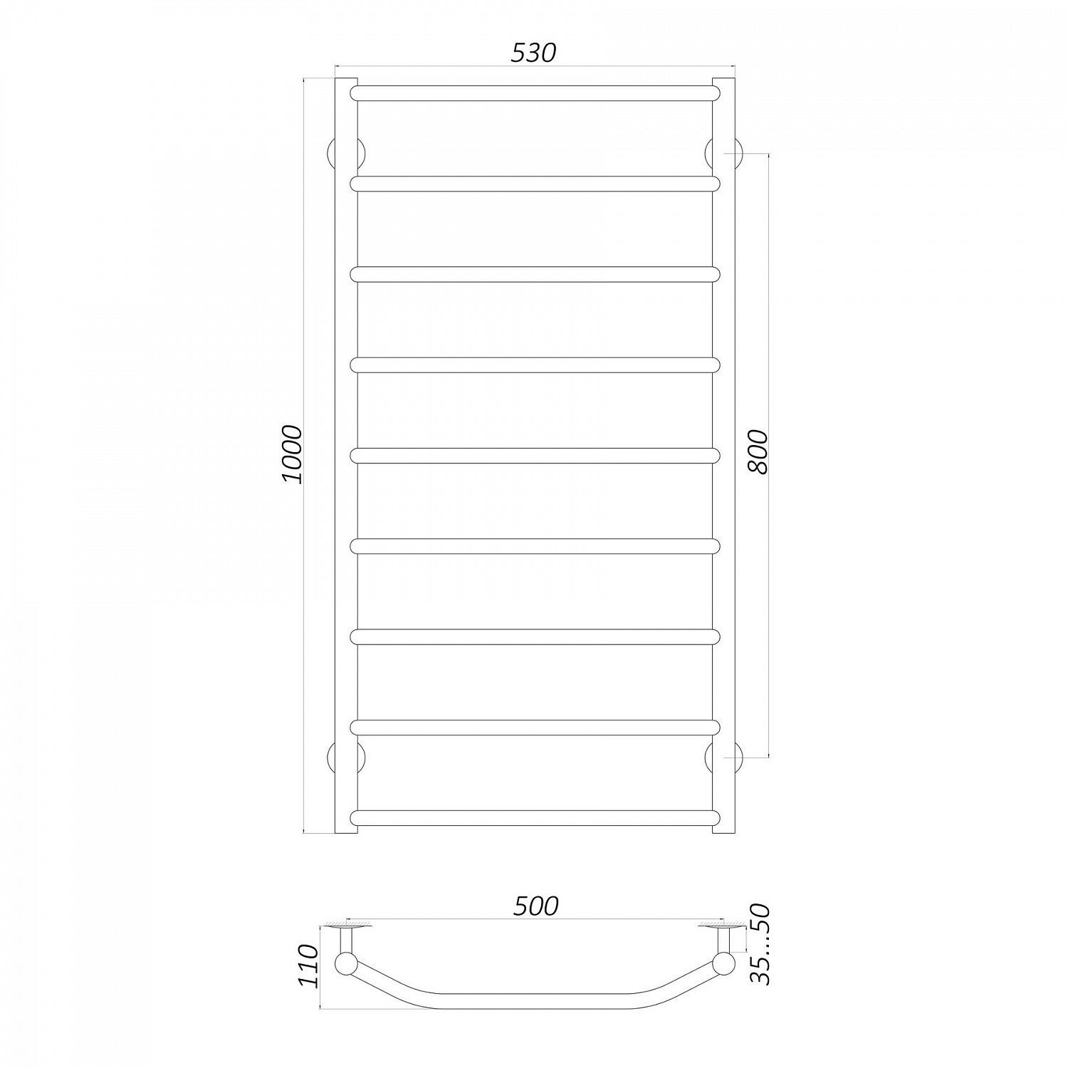 Рушникосушарка UNIO LT W 1000-500-9 Драбинка Трапеція вода в інтернет-магазині Yago