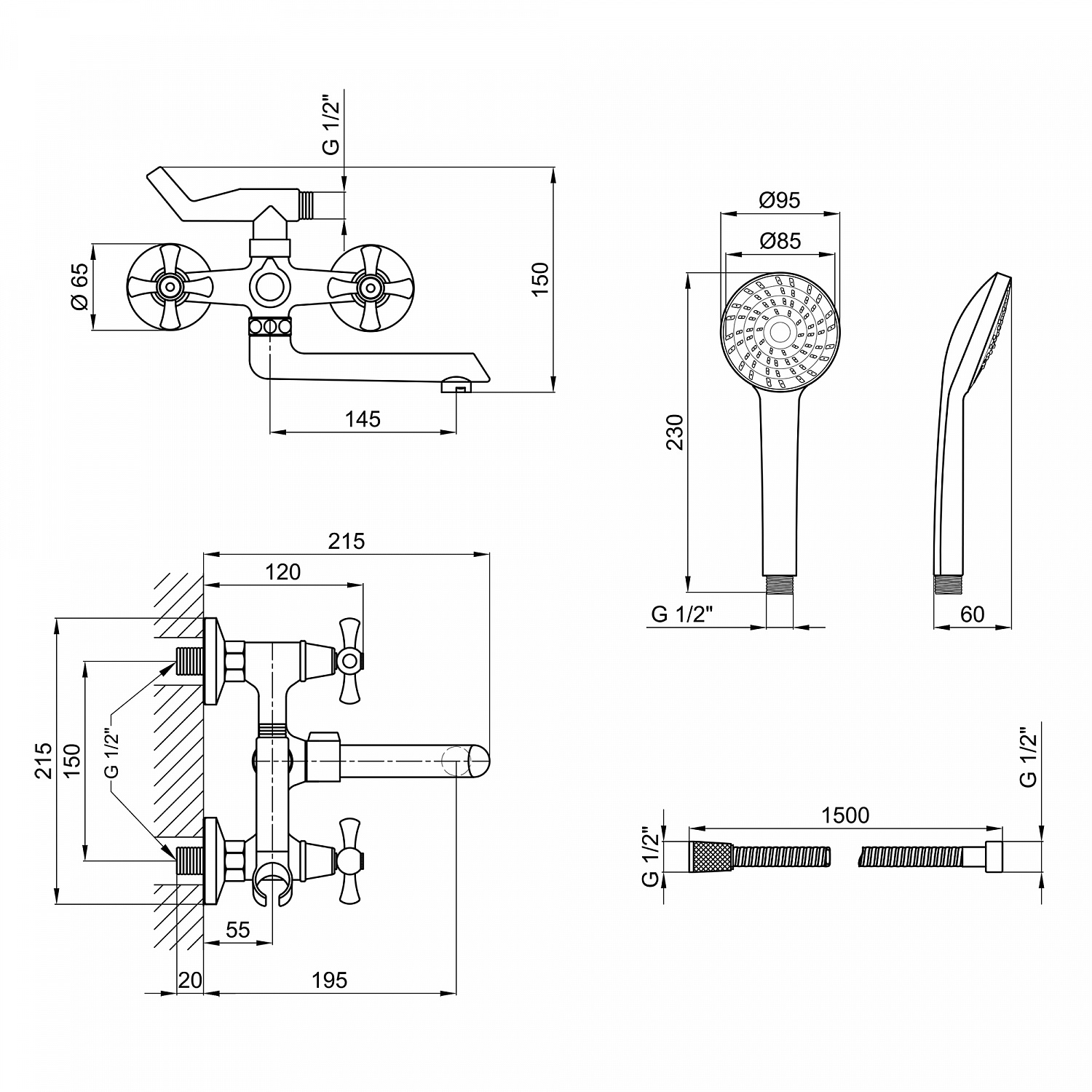 Змішувач для ванни Lidz Lamb 142 з поворотним виливом двохвентильний (з душовим гарнітуром) LDLAM142CRM35081 Chrome