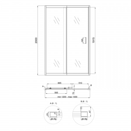 Душові двері в нішу Qtap Taurus CRM2012-13.C6 120-130x200 см, скло Clear 6 мм, покриття CalcLess